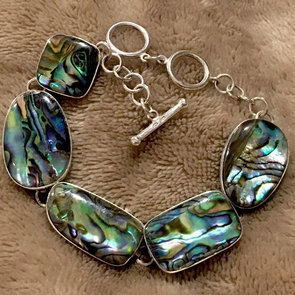 LUC Genuine Abalone Sterling Silver Toggle Bracelet - Picture 10 of 10